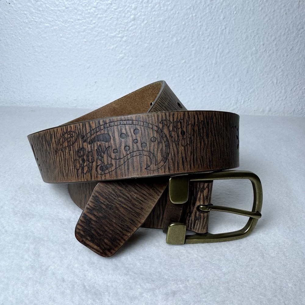 Y2K Gap Tooled Brown Leather Belt Women's Small Boho Western Festival Floral